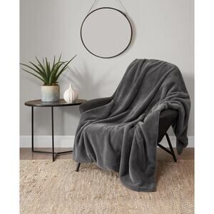 Lucky Brand Solid Faux Rabbit Mink Fur Throw, 50" x 70" Gray